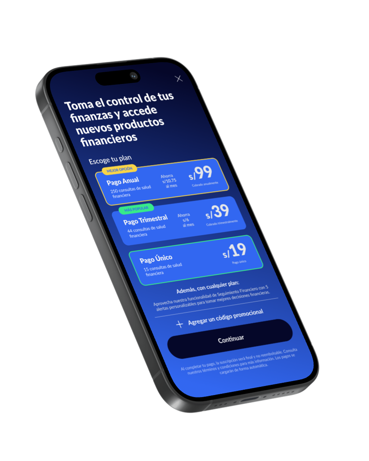 Monetiza personal-finance app home screen showing accounts list, subscription gating, and AI-categorised transactions.